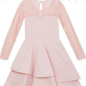 Rare Editions Pink Lace & Scuba Crepe Fit and Flare Dress - Girls size 16